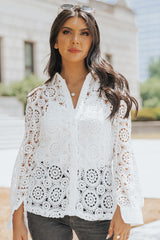 Button-Up Lace Collared Shirt - Flyclothing LLC