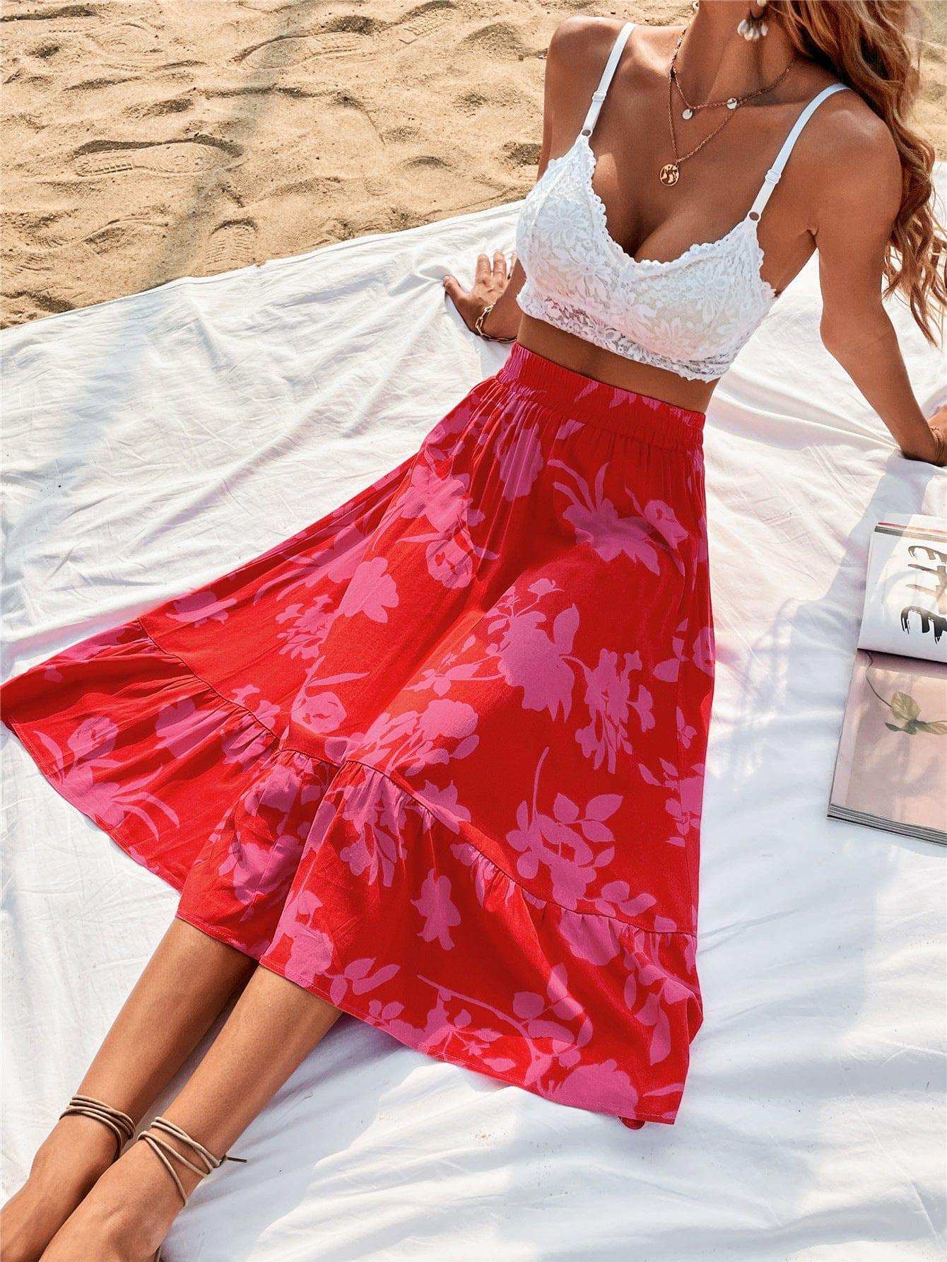 Printed Elastic Waist Skirt - Trendsi - Flyclothing LLC