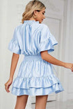 Smocked Tie Neck Flounce Sleeve Dress - Trendsi - Flyclothing LLC