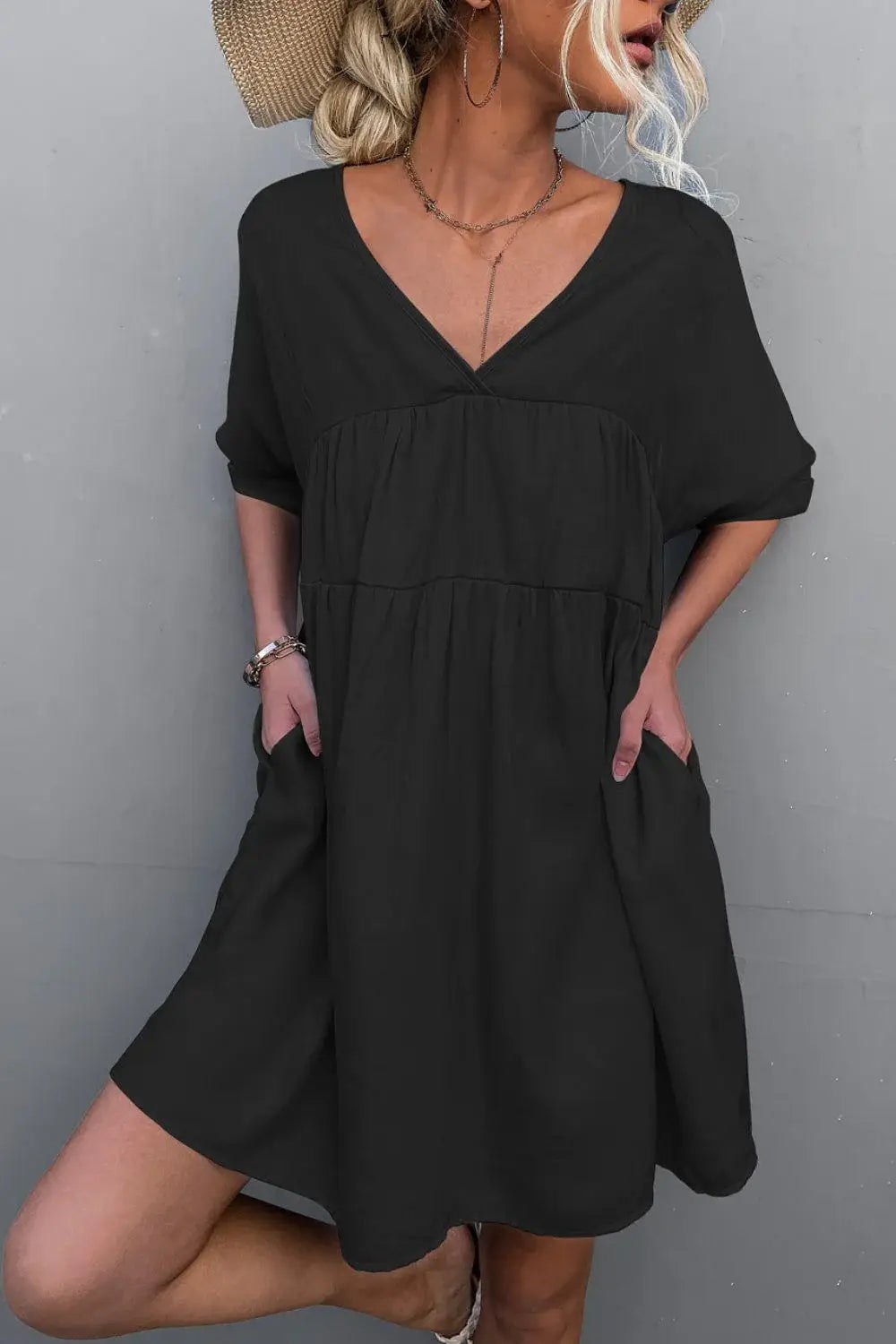 Tie Back Pocket Mini Dress - Trendsi - Flyclothing LLC