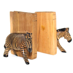 Carved Wood Zebra Book Ends, Set of 2 - Jedando