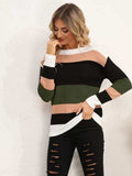 Striped Round Neck Dropped Shoulder Sweater - Trendsi - Flyclothing LLC