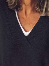 V-Neck Dropped Shoulder Sweater - Trendsi - Flyclothing LLC