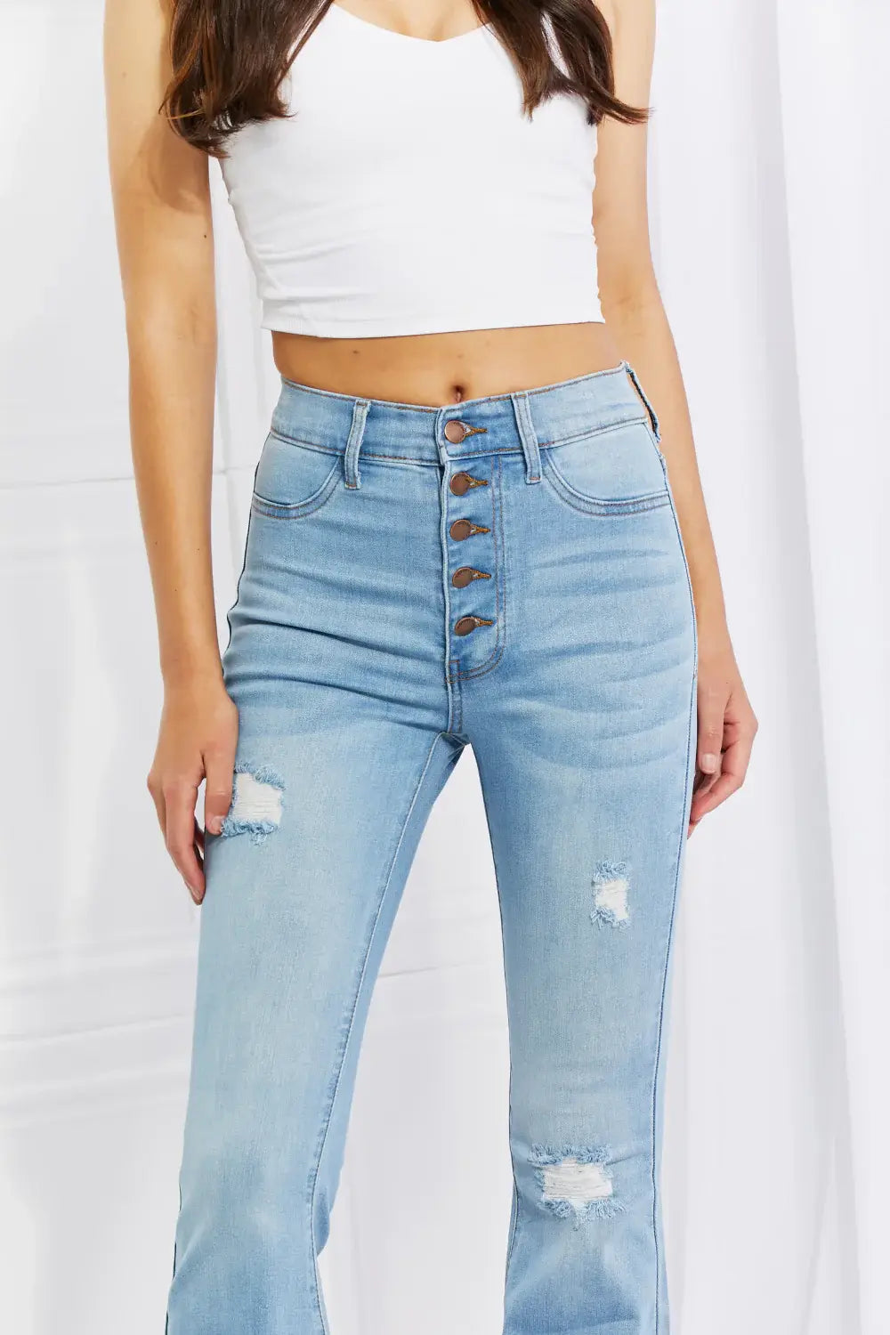 Vibrant MIU Full Size Jess Button Flare Jeans - Trendsi - Flyclothing LLC