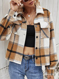 Plaid Collared Neck Jacket with Breast Pockets - Trendsi