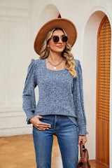Square Neck Puff Sleeve Top - Trendsi - Flyclothing LLC