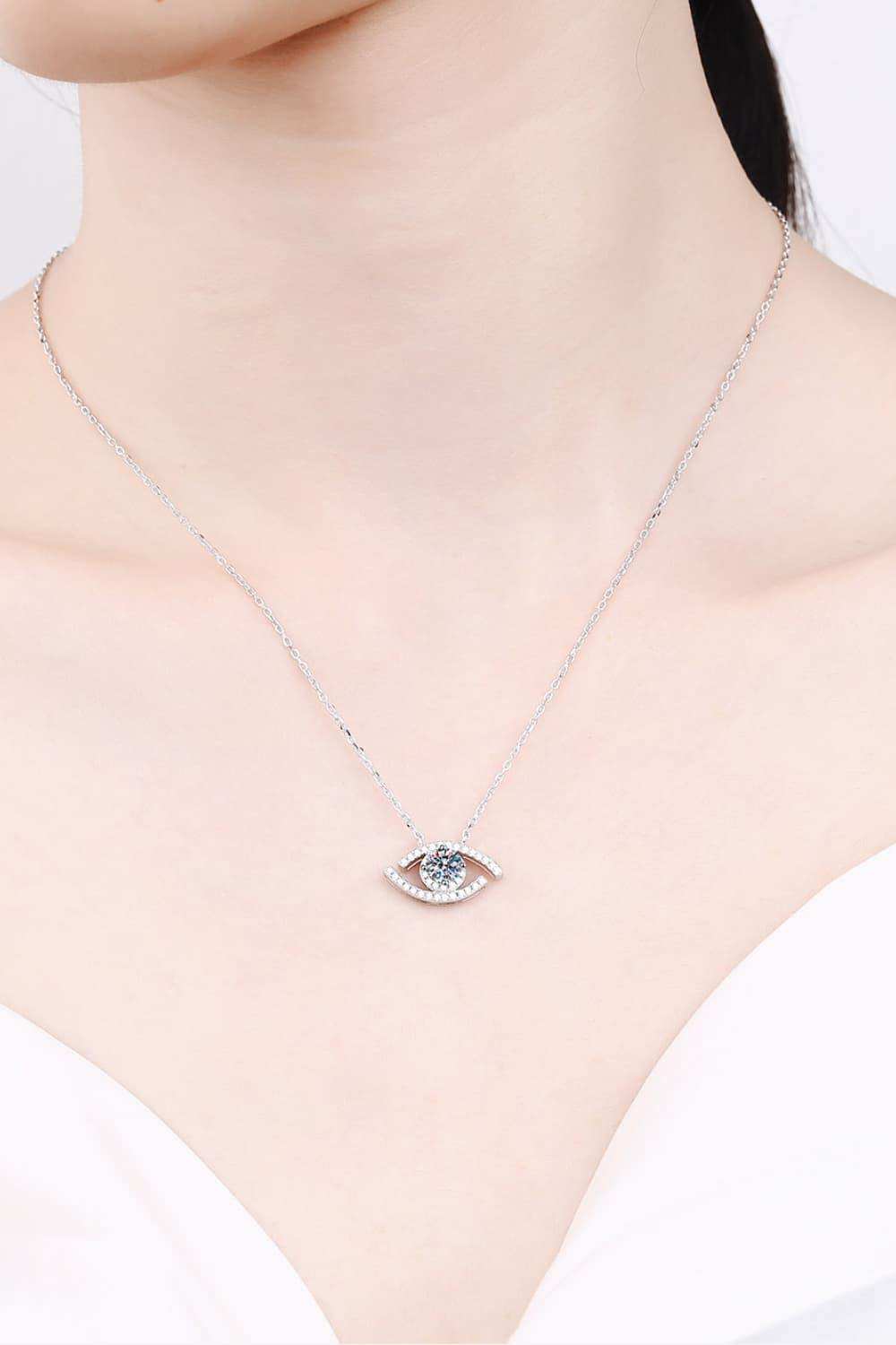 Moissanite Evil Eye Pendant 925 Sterling Silver Necklace - Trendsi - Flyclothing LLC