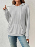 Ribbed Dropped Shoulder Drawstring Hoodie - Trendsi - Flyclothing LLC