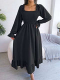 Smocked Square Neck Flounce Sleeve Dress - Trendsi - Flyclothing LLC