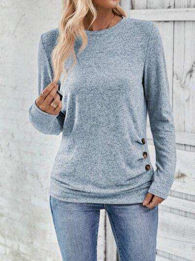 Round Neck Long Sleeve T-Shirt - Trendsi - Flyclothing LLC