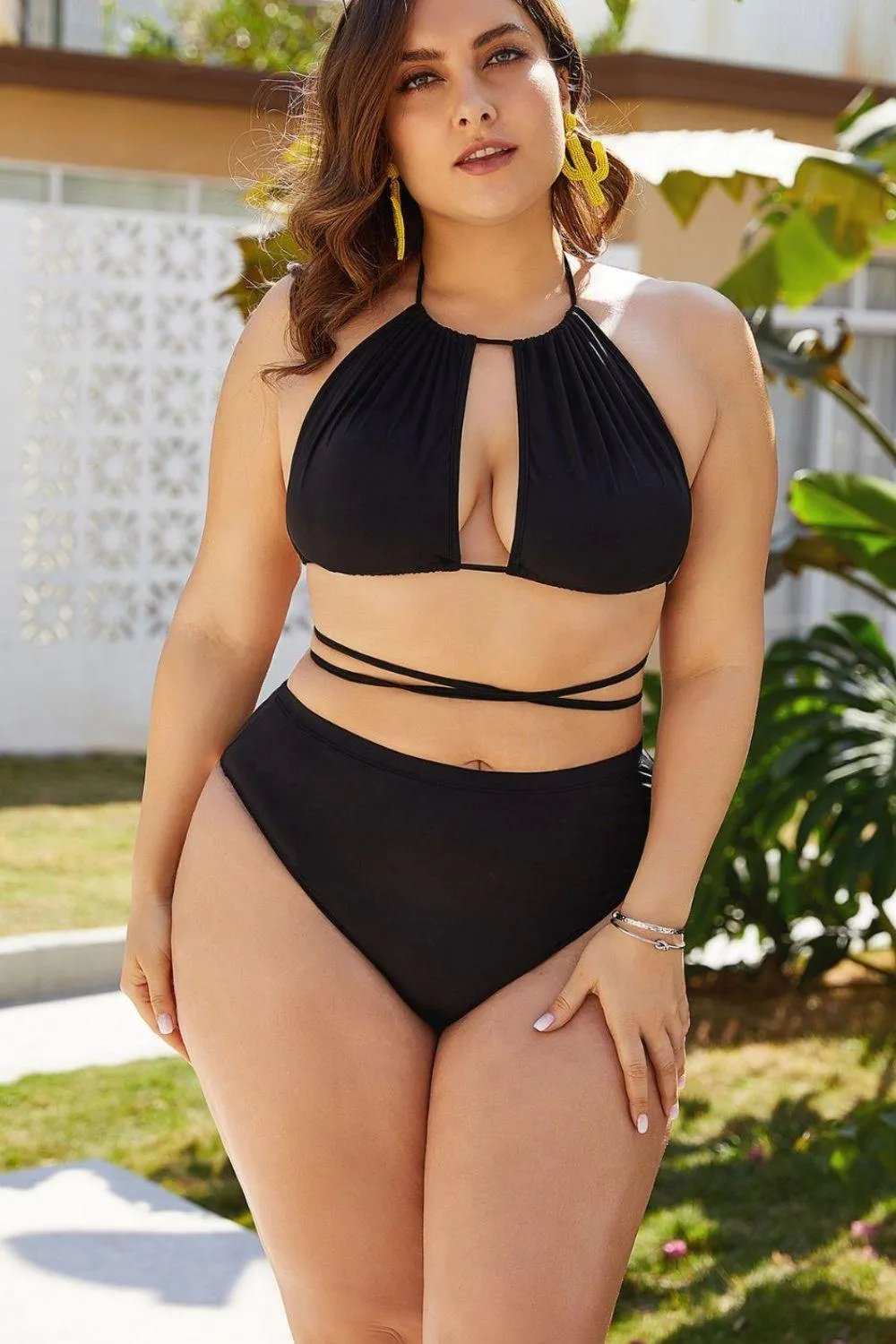 Plus Size Cutout Tied Backless Bikini Set - Trendsi - Flyclothing LLC
