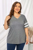 Plus Size Striped V-Neck Tee Shirt - Trendsi - Flyclothing LLC