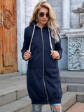 Full Size Zip-Up Longline Hoodie with Pockets - Trendsi - Flyclothing LLC