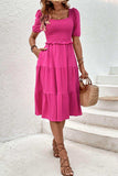 Square Neck Puff Sleeve Cutout Dress - Trendsi - Flyclothing LLC