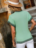 Contrast Round Neck Short Sleeve Knit Top - Trendsi - Flyclothing LLC