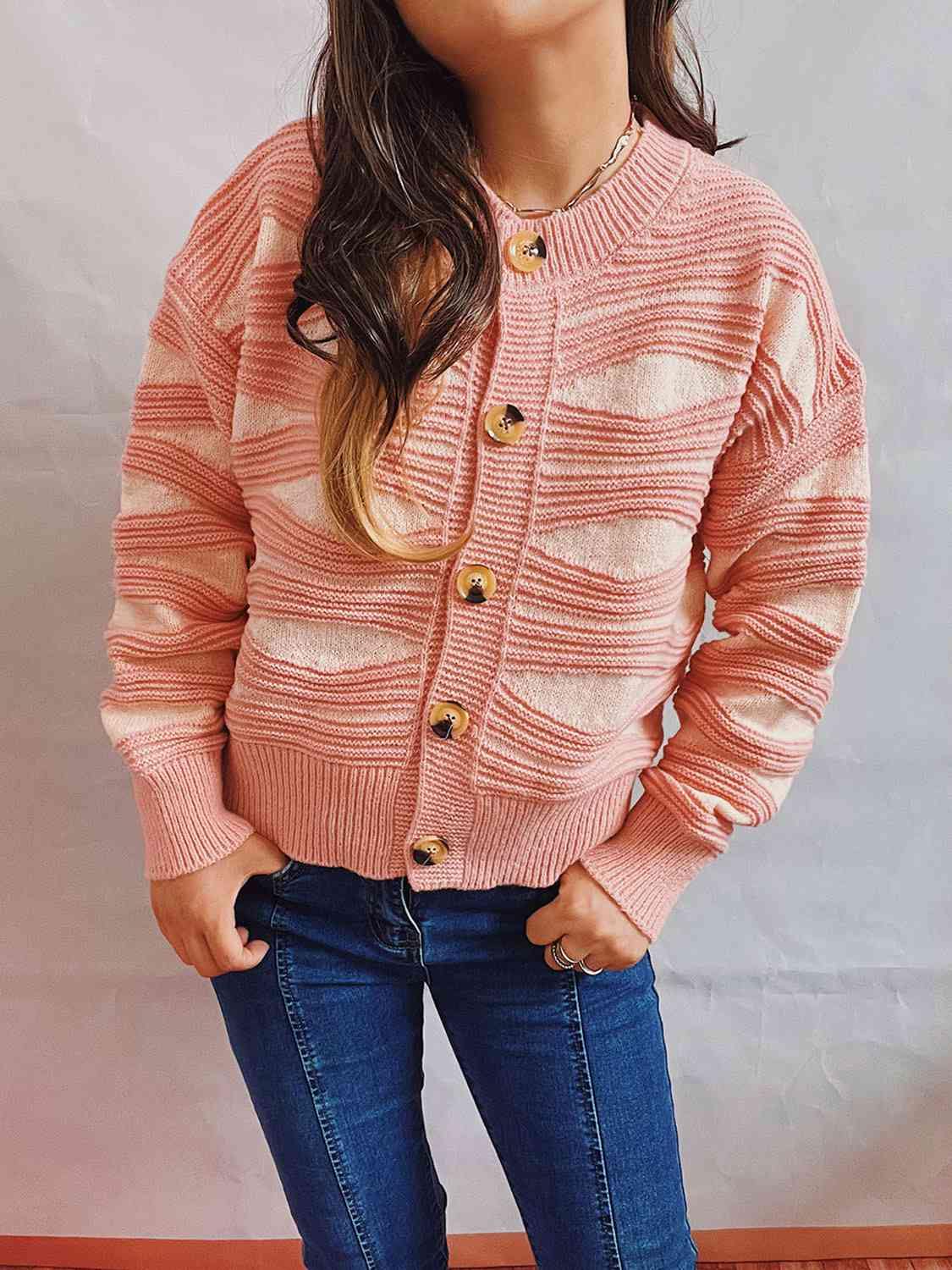 Color Block Button Front Cardigan - Trendsi