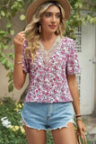 Floral V-Neck Short Sleeve T-Shirt - Trendsi - Flyclothing LLC