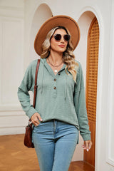 Half-Button Dropped Shoulder Hoodie - Trendsi