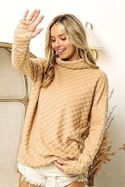 BiBi Checkered Round Neck Thumbhole Long Sleeve Top - Trendsi - Flyclothing LLC