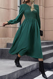 Smocked Long Sleeve Midi Dress - Trendsi
