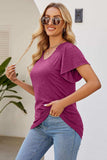Smocked Round Neck Flutter Sleeve T-Shirt - Trendsi - Flyclothing LLC