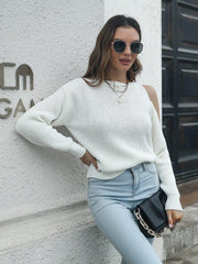 Cold-Shoulder Round Neck Sweater - Trendsi
