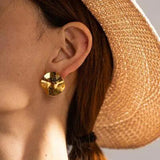 Geometric Pleated 18K Gold-Plated Stud Earrings - Trendsi