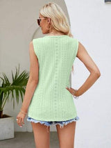 Eyelet Lace Detail V-Neck Tank - Trendsi - Flyclothing LLC