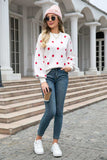 Polka Dot Round Neck Dropped Shoulder Sweater - Trendsi - Flyclothing LLC