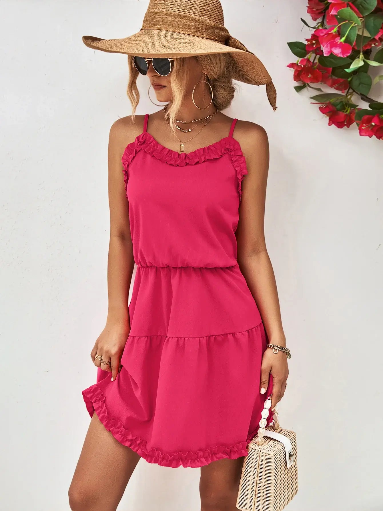 Frill Trim Spaghetti Strap Mini Dress - Trendsi - Flyclothing LLC
