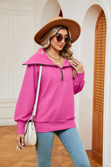Half-Zip Collared Sweatshirt - Trendsi