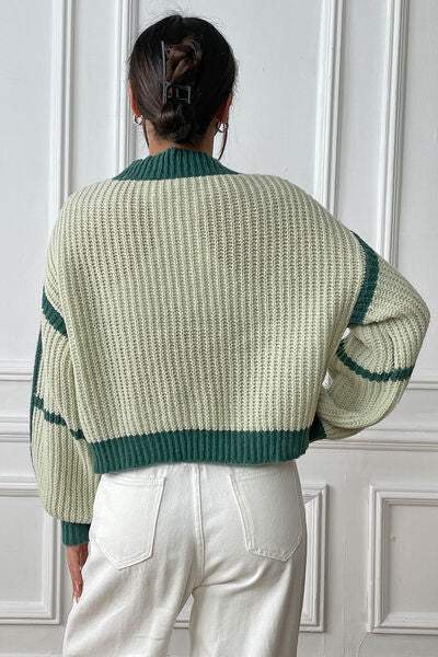 Contrast Open Front Long Sleeve Cardigan - Trendsi - Flyclothing LLC