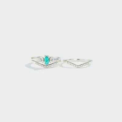 Artificial Turquoise V Shape Inlaid Zircon Ring - Trendsi - Flyclothing LLC