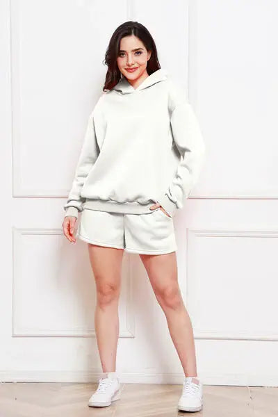 Drop Shoulder Long Sleeve Hoodie and Shorts Set - Trendsi - Flyclothing LLC