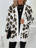 Leopard Open Front Dropped Shoulder Cardigan - Trendsi
