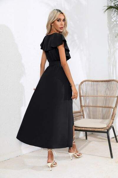 Ruffled Tied V-Neck Midi Dress - Trendsi - Flyclothing LLC