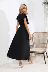 Ruffled Tied V-Neck Midi Dress - Trendsi