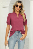Notched Neck Puff Sleeve T-Shirt - Trendsi