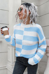 Color Block Dropped Shoulder Sweater - Trendsi