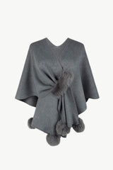 Surplice Neck Pom-Pom Trim Poncho - Trendsi - Flyclothing LLC