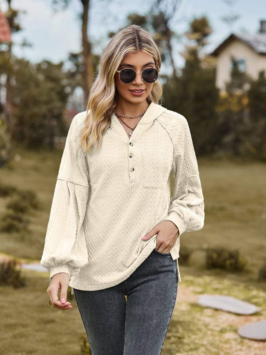 Cable-Knit Dropped Shoulder Hoodie - Trendsi - Flyclothing LLC