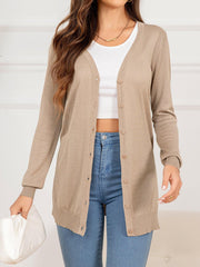 Button Down Slit Longline Cardigan - Trendsi