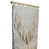 Handwoven Boho Wall Hanging, Blue Grey with Cream Fringe - Asha Handicrafts