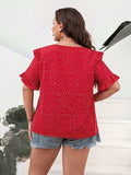 Plus Size Printed Notched Flounce Sleeve Blouse - Trendsi - Flyclothing LLC