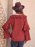 Statement Collar Long Sleeve Blouse - Trendsi
