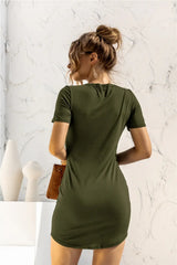 Round Neck Short Sleeve Mini Dress - Trendsi - Flyclothing LLC