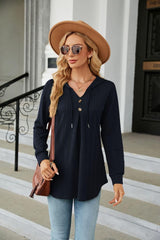 Long Sleeve Hooded Blouse - Trendsi