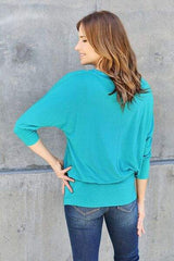 Basic Bae Full Size Round Neck Batwing Sleeve Blouse - Trendsi - Flyclothing LLC