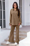 Drawstring Flounce Sleeve Shirt and Pants Set - Trendsi