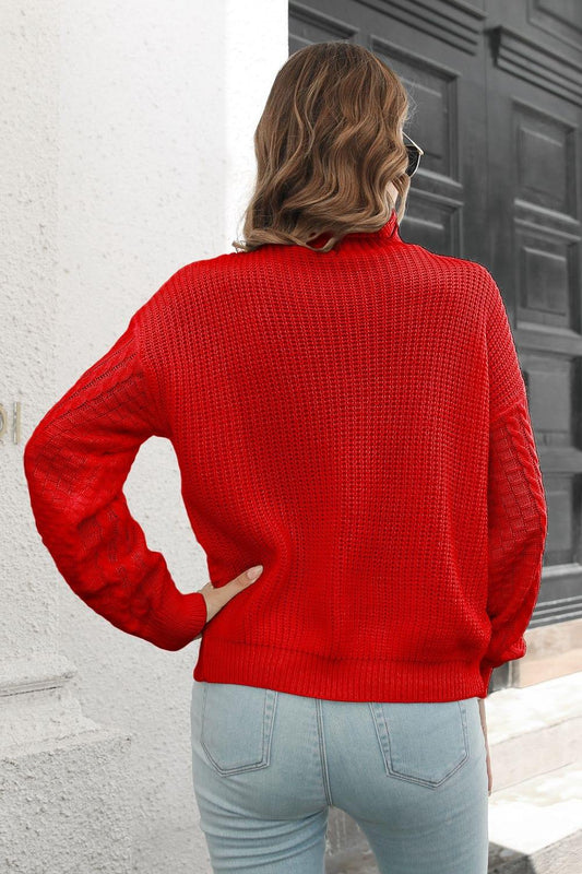 Cable-Knit Turtleneck Sweater - Trendsi